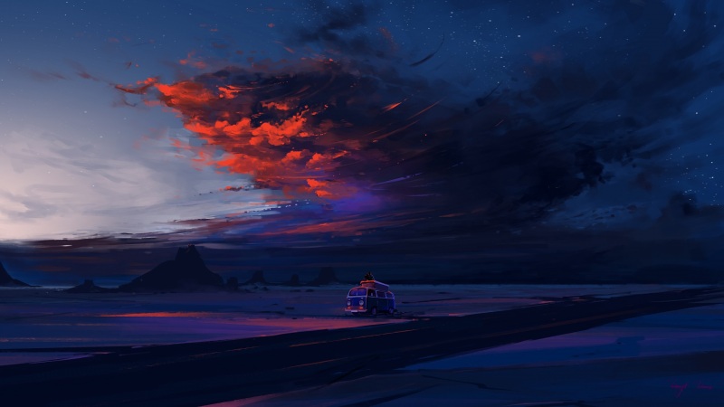 夜空下的治愈旅途！这款动漫壁纸适配多款电脑屏幕