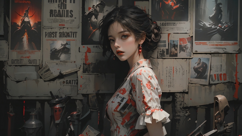 报纸墙个性动漫美女高清壁纸 2560x1600分辨率可选