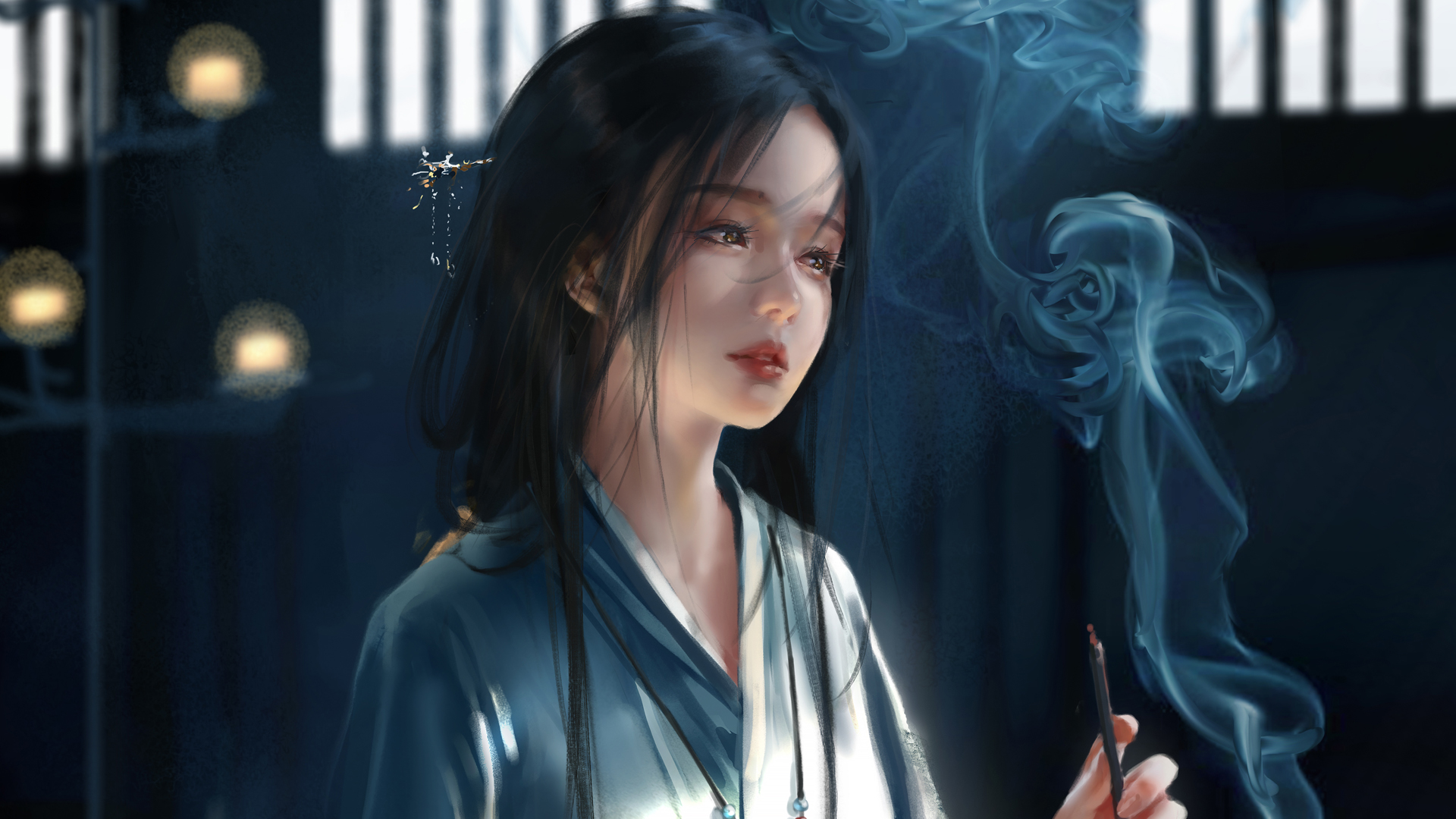 带毛笔的古风美女动漫壁纸 高清尺寸任选