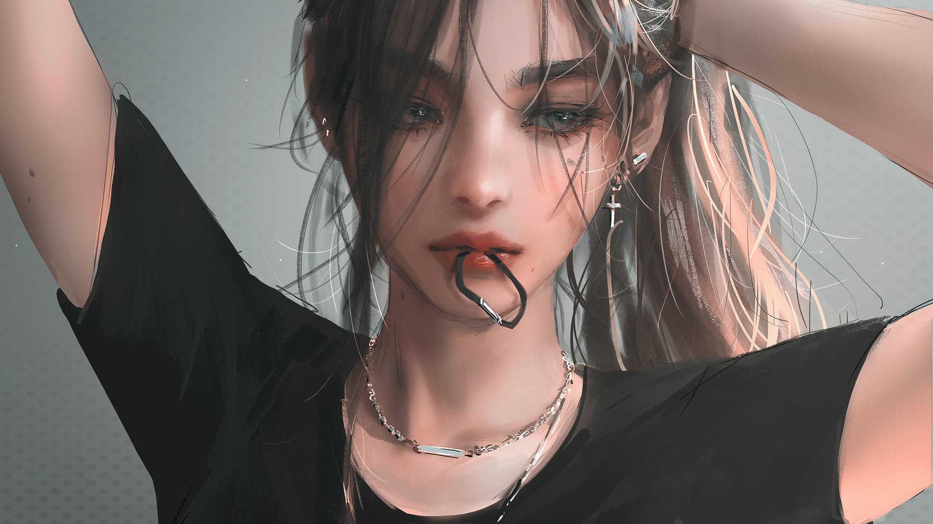 绑头发咬皮筋的厚涂少女 这款动漫壁纸太绝了