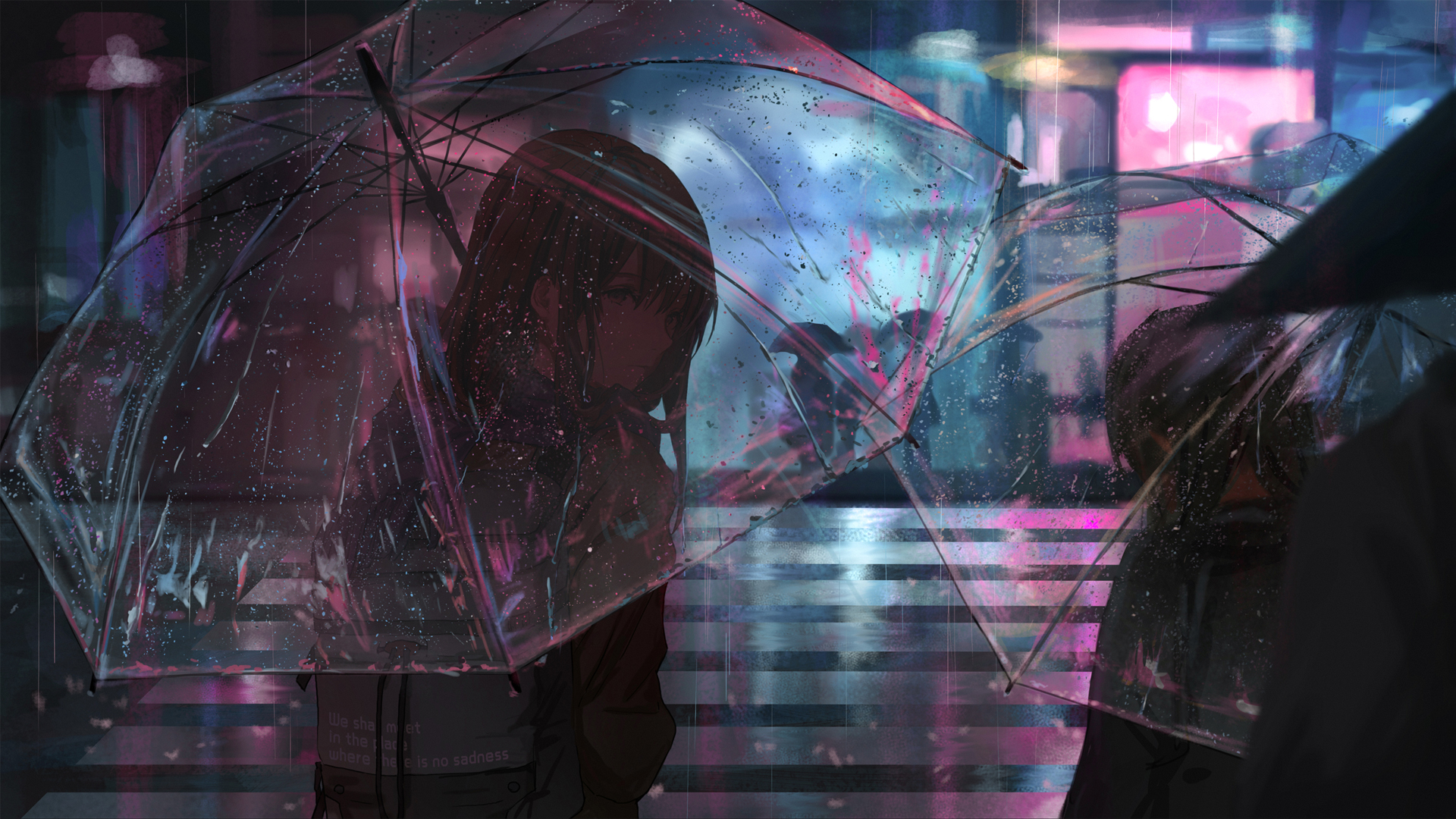 雨天撑伞女生城市夜景 高清动漫电脑壁纸合集