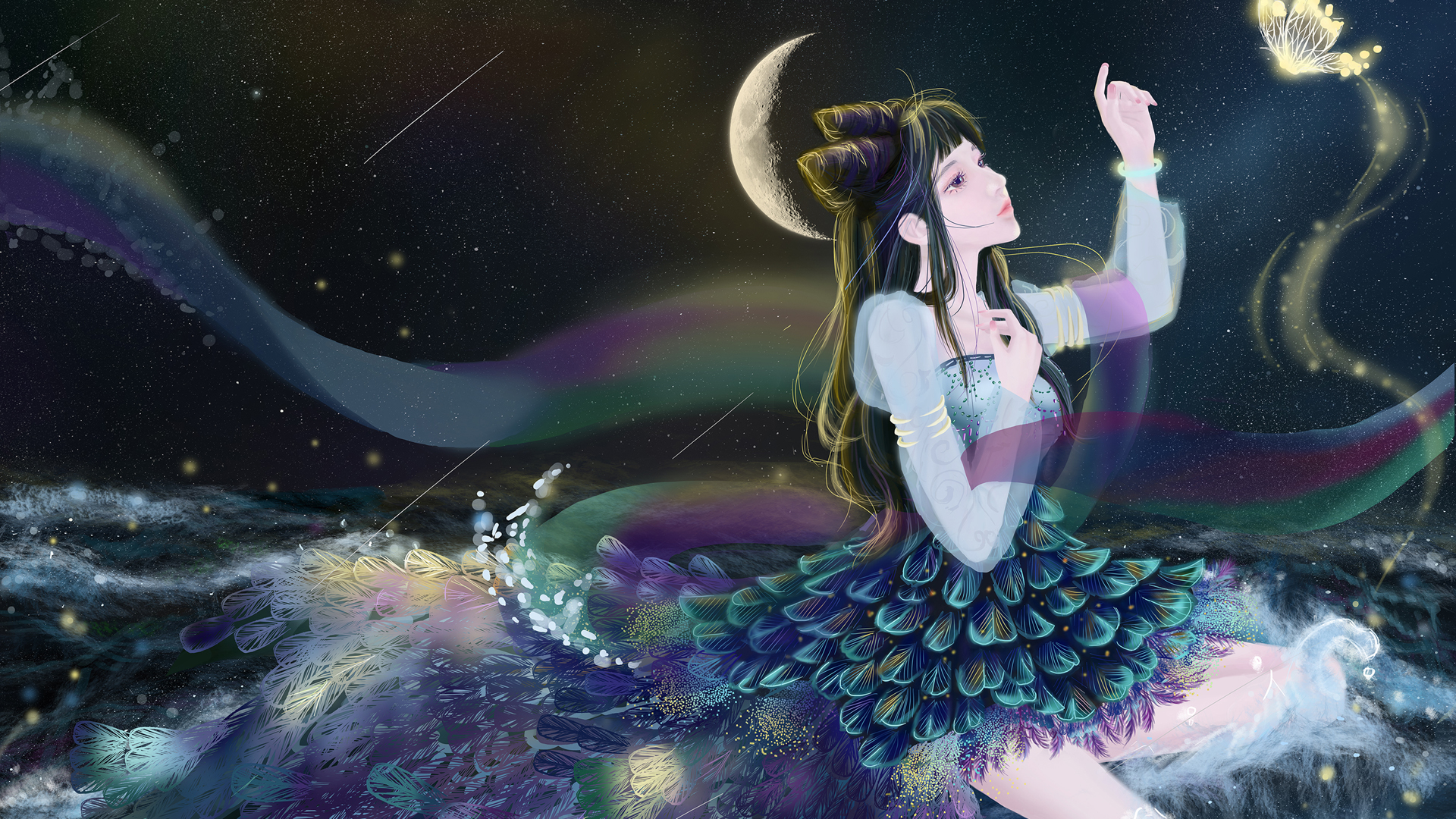 巴图BATU古风少女主题动漫壁纸上新，含夜晚海月蝴蝶等唯美元素