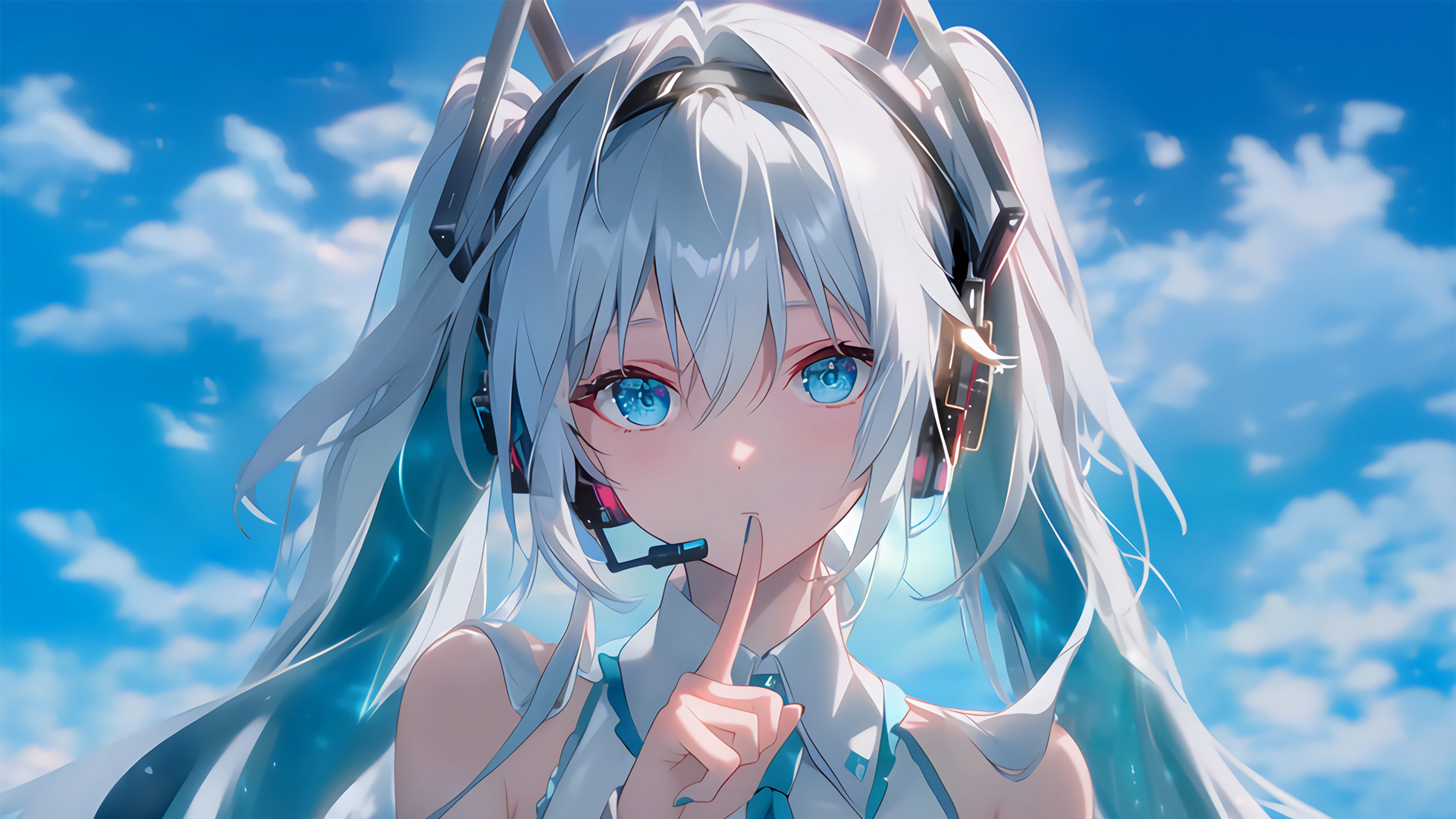 初音比嘘手势的电脑壁纸！高清动漫桌面图来了