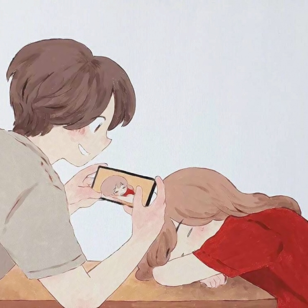 手绘情侣日常插画头像 9张超甜温馨日常素材