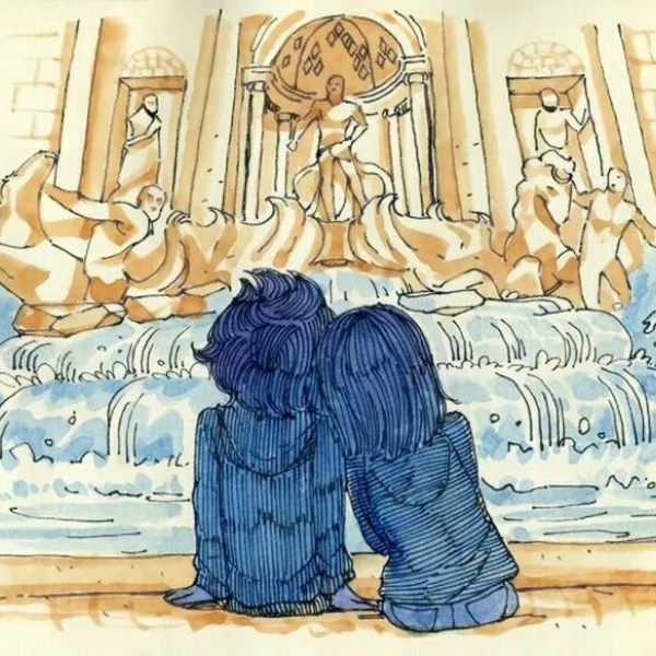36张超清插画风情侣头像 一人一张配套情头