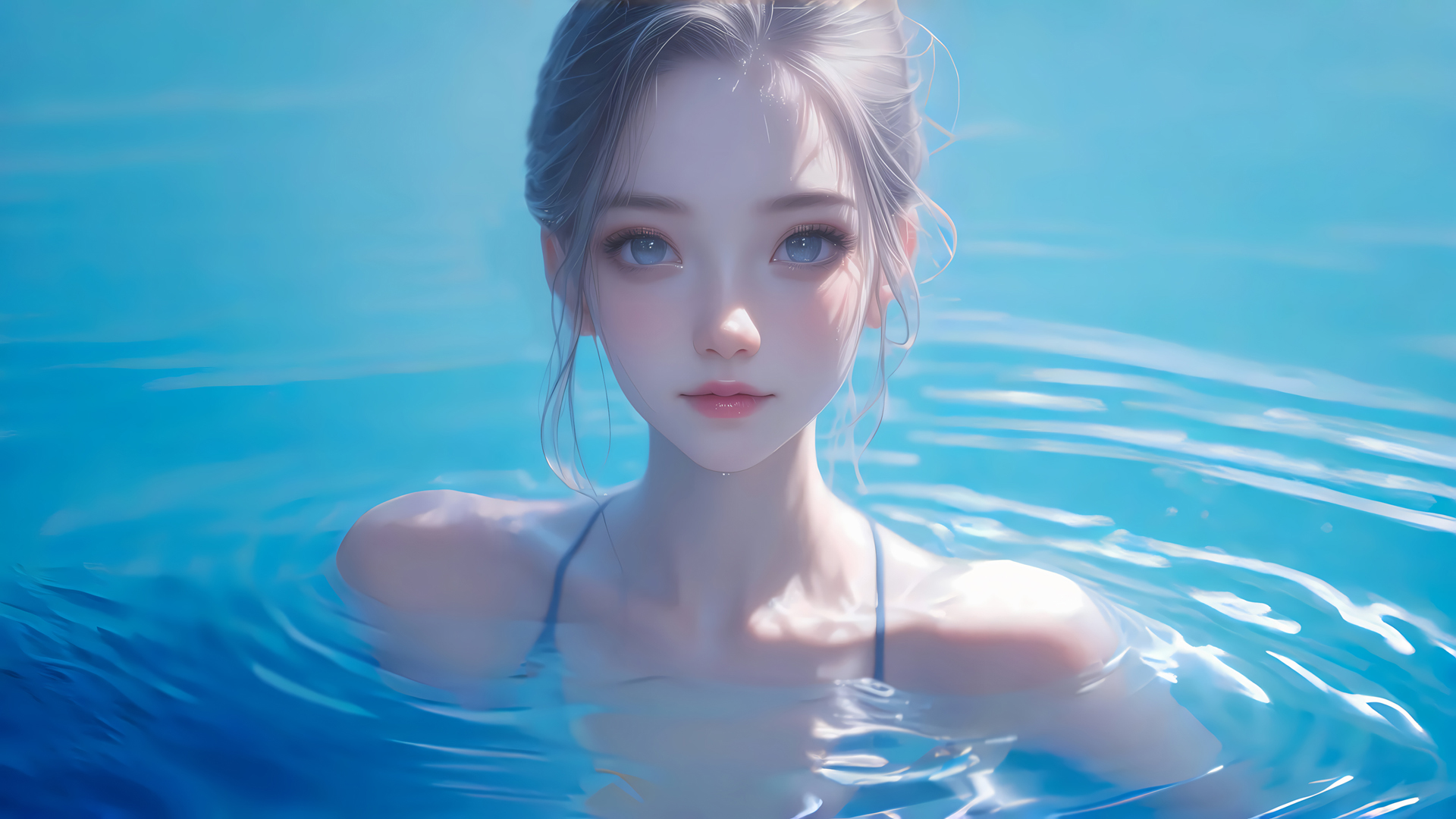 泳池边的可爱动漫美少女壁纸推荐