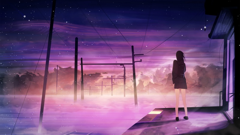 车站女生星空唯美2k动漫壁纸 高清款任你挑