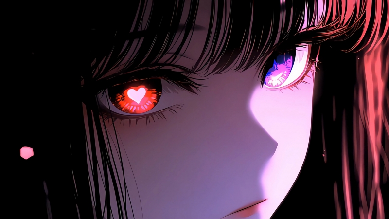 少女眼睛爱心动漫电脑桌面壁纸来啦，高清款直接存