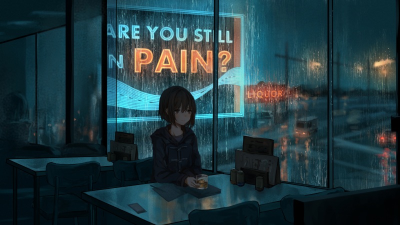 雨夜窗边少女桌景 高清动漫电脑壁纸分享