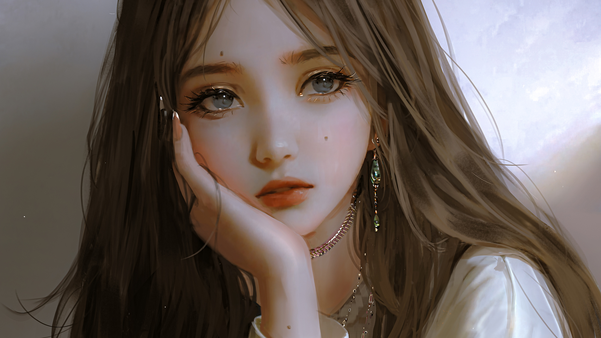 这款托腮长发动漫壁纸 多款高清尺寸可选