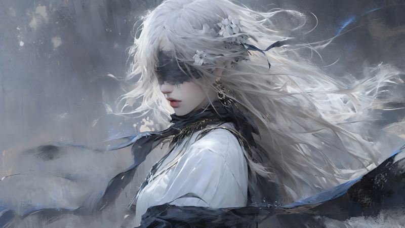 蒙眼白发少女的唯美动漫壁纸 高清款任你选