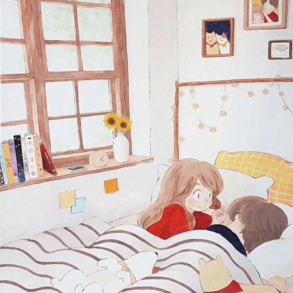 手绘情侣日常插画头像 9张超甜温馨日常素材