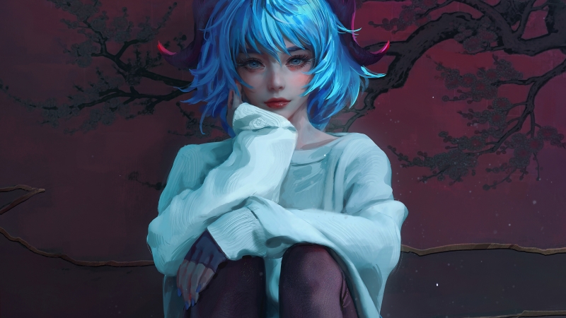 个性蓝短发动漫美女壁纸合集 多款高清尺寸可选