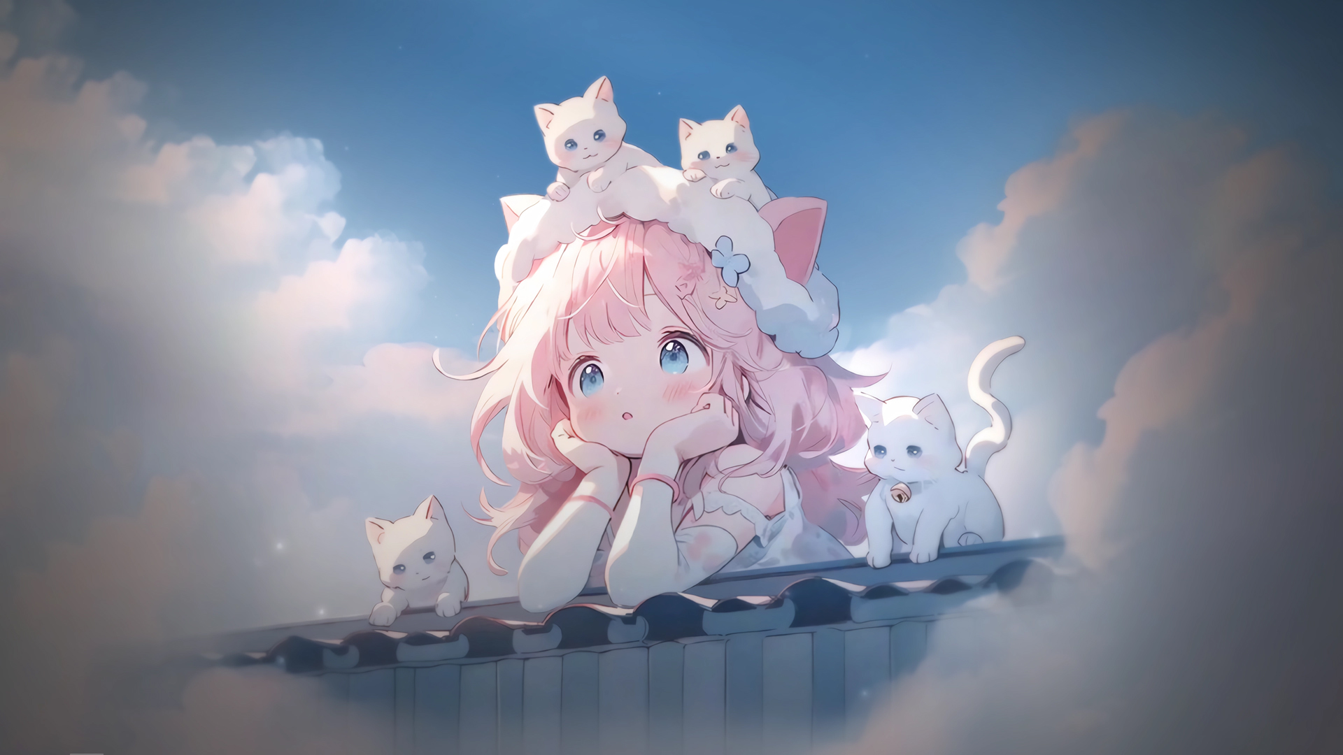 软萌治愈！可爱小女孩和猫的高清动漫壁纸合集