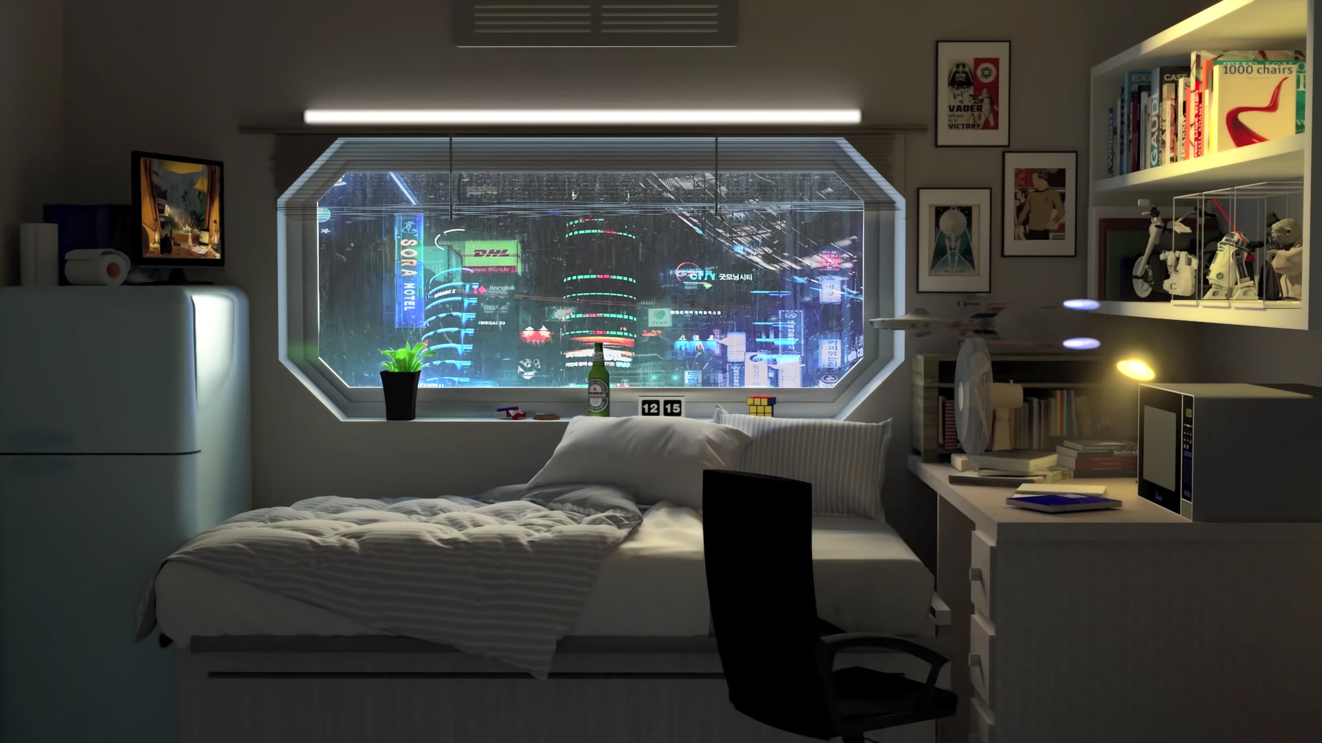 赛博朋克氛围感房间窗边电脑壁纸 高清动漫壁纸合集