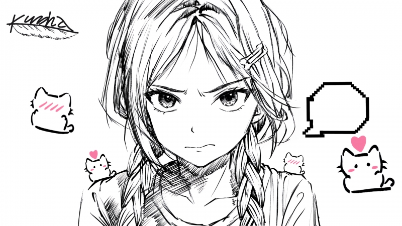 动漫线条风少女电脑壁纸 高清款任你挑