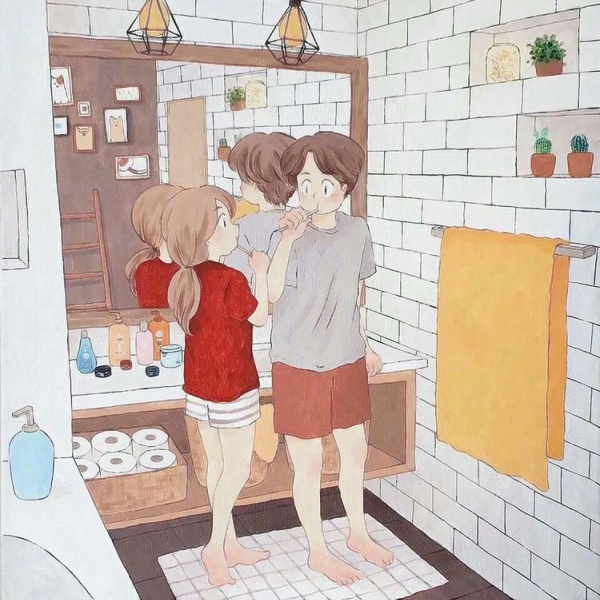 手绘情侣日常插画头像 9张超甜温馨日常素材