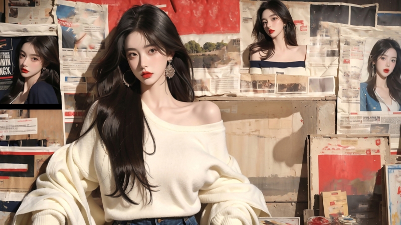 报纸墙长发美女高清动漫壁纸来啦 多款分辨率任你挑