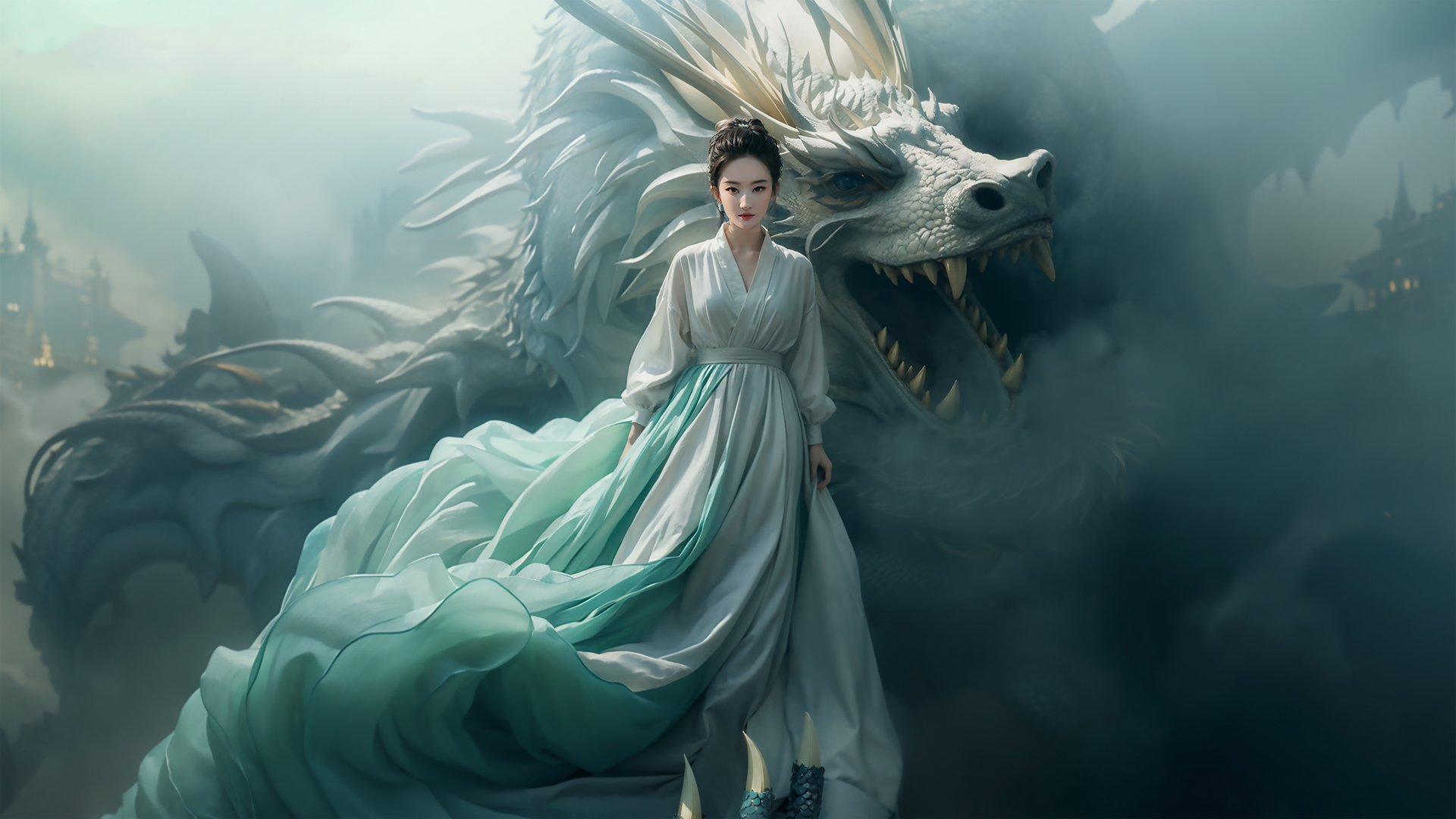 这款小龙女与龙的唯美绘制动漫壁纸，适配多款主流电脑屏幕