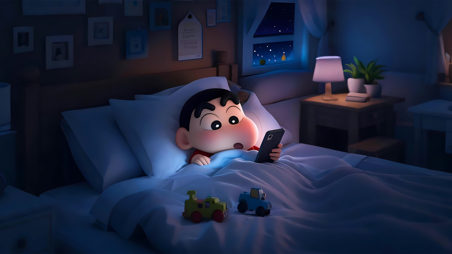 深夜氛围感拉满！蜡笔小新手机电脑高清壁纸来啦