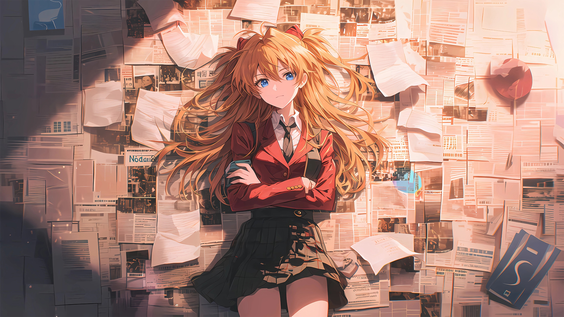 明日香报纸墙主题2K电脑壁纸上线，多款高清尺寸可选