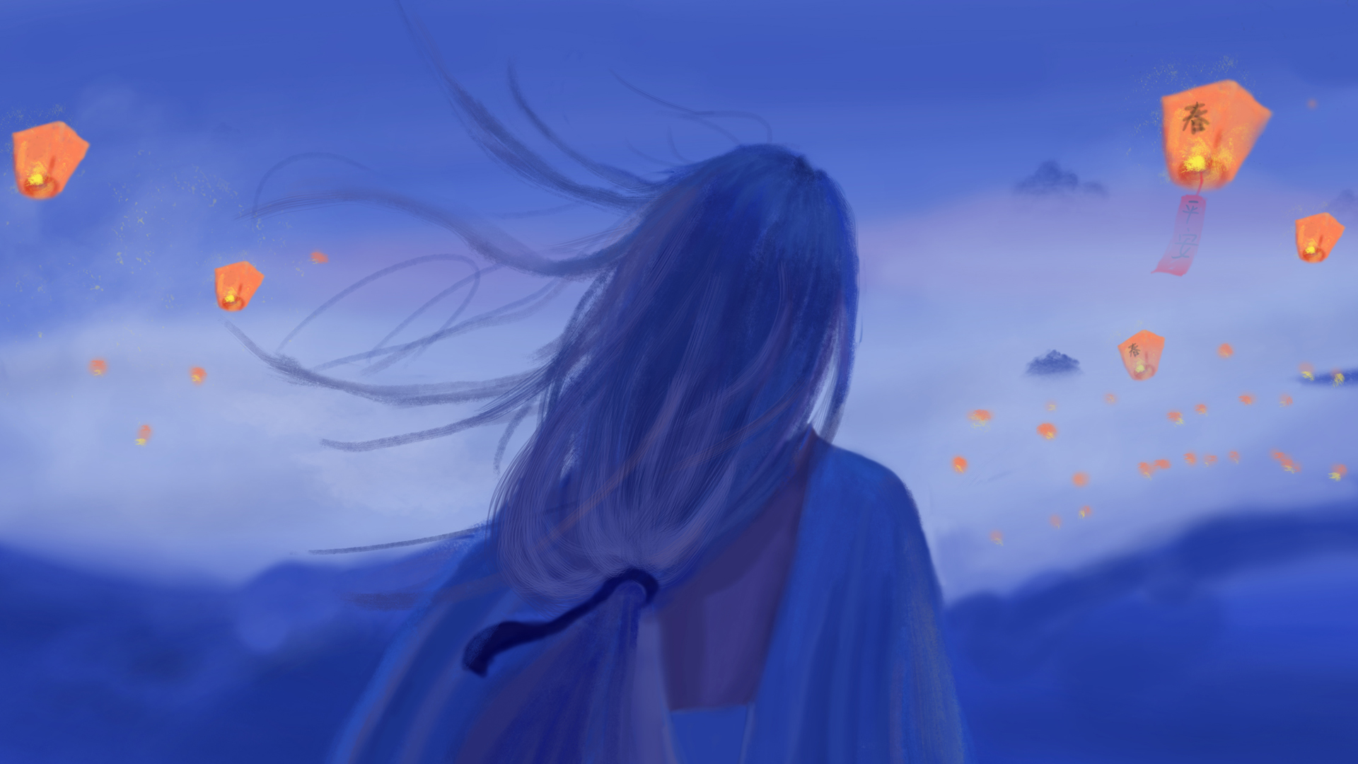 氛围感拉满！春节仙境动漫女孩背影壁纸合集