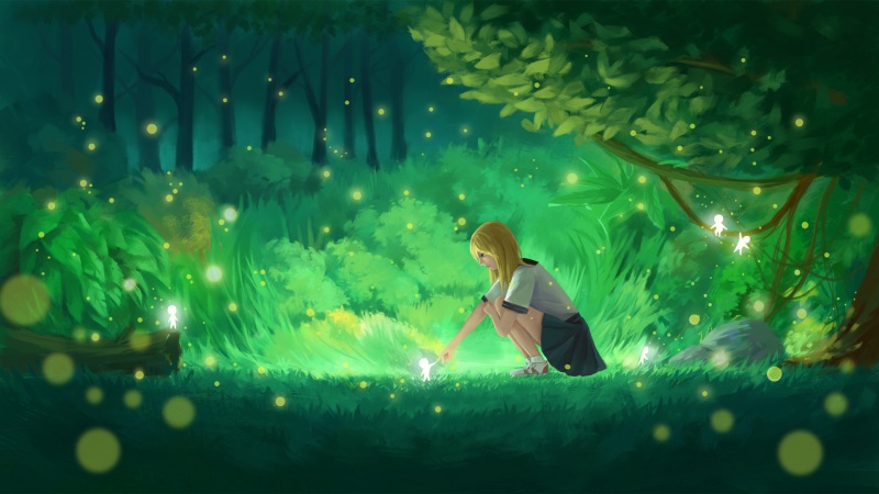 林间少女与精灵的绝美插画壁纸 高清免费下载