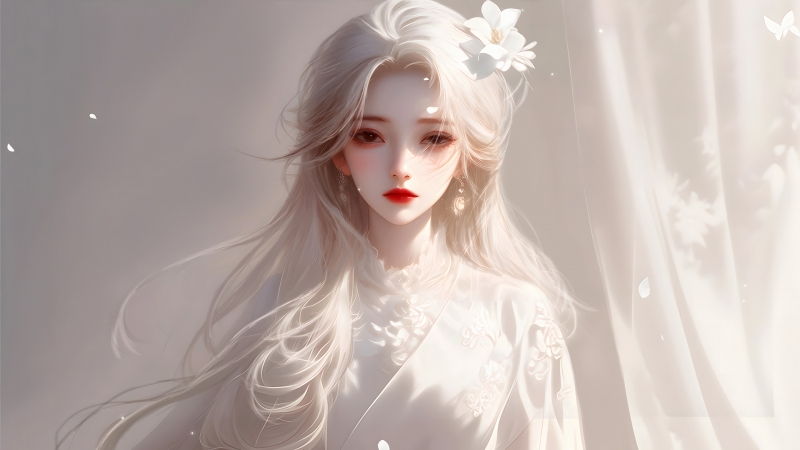 这款优雅白发少女的高清动漫壁纸太绝了