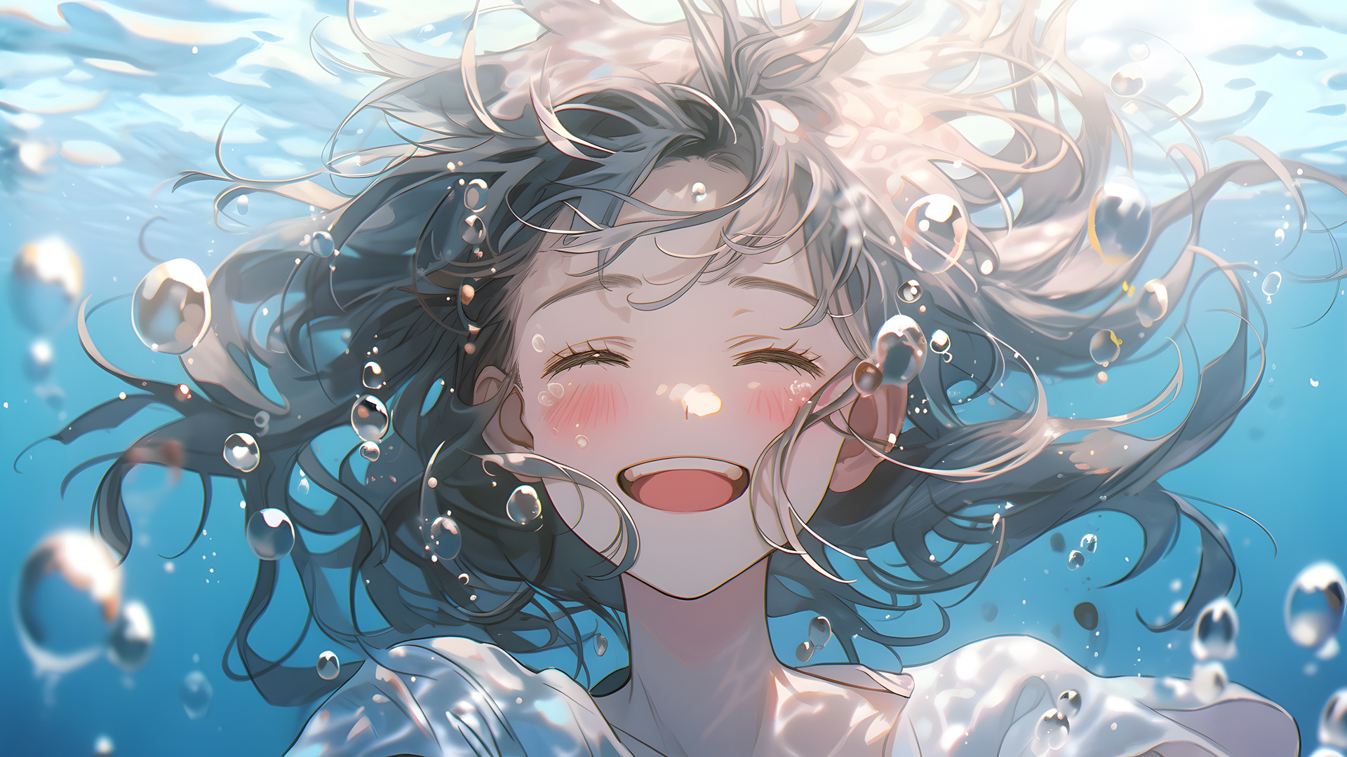 水下笑着的动漫女生壁纸 高清款这里有