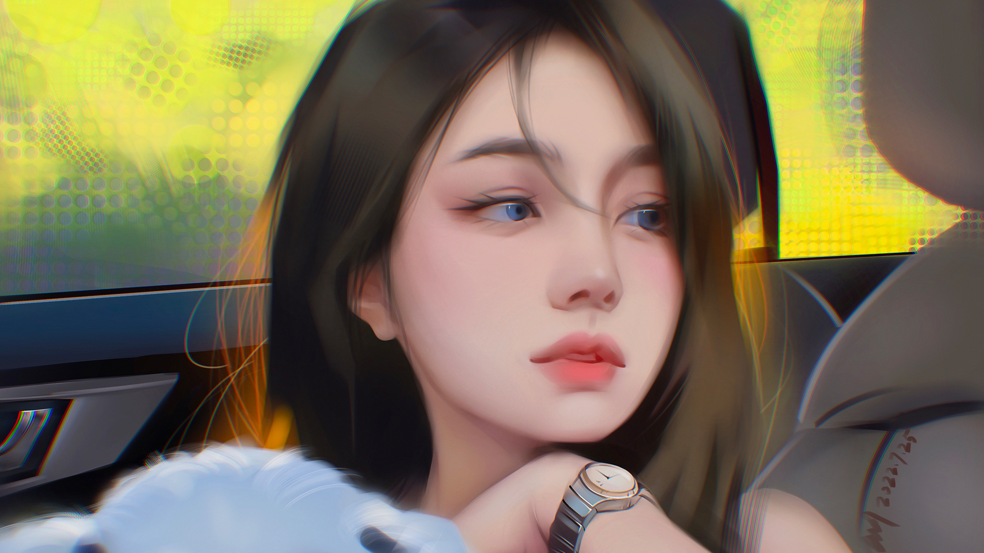 这款蓝眸动漫少女配手表的壁纸，居然有这么多高清尺寸可选