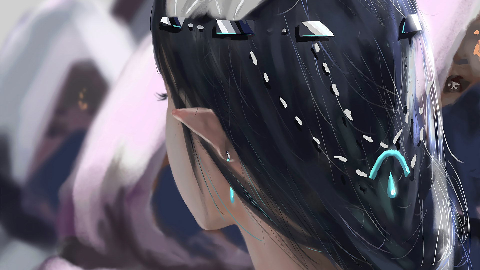 带耳朵的长发女孩唯美插画壁纸 高清动漫桌面壁纸