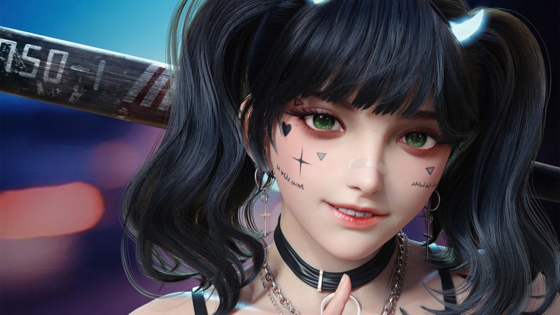 马尾辫绿眼睛软萌动漫少女 高清电脑壁纸推荐