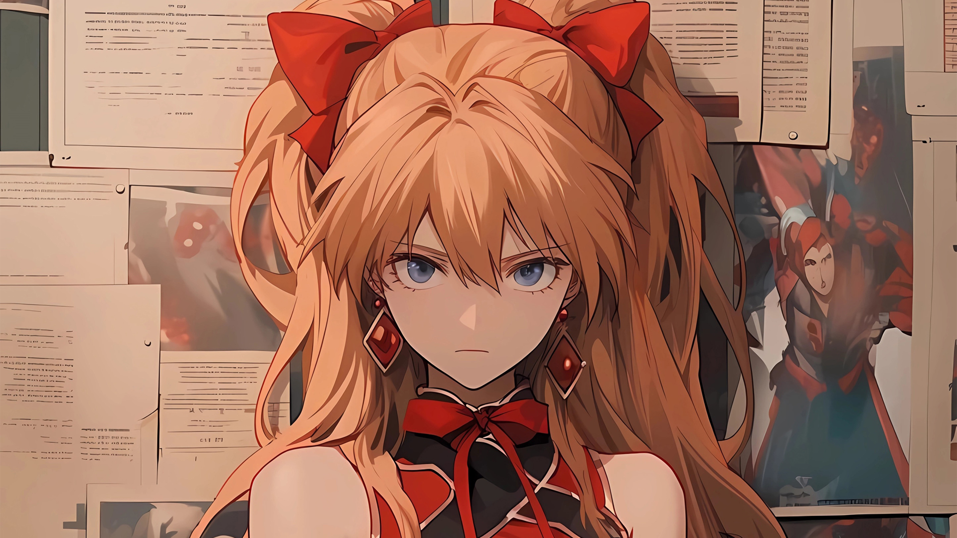 报纸墙长发蝴蝶结女孩的高清动漫壁纸来啦