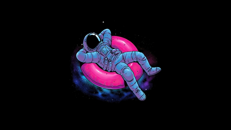 宇航员漂浮太空配简约风 这款电脑壁纸太治愈了