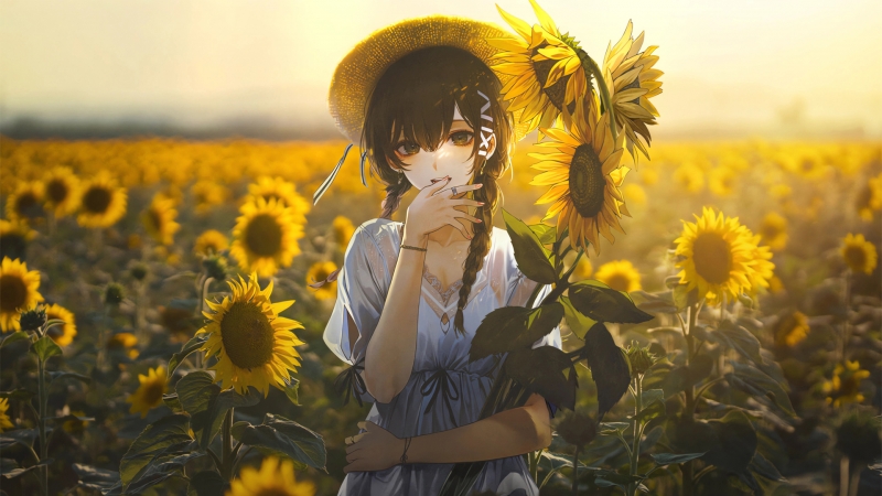 花海向日葵动漫少女壁纸 多款高清尺寸可选