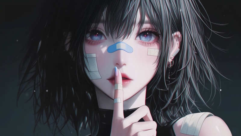 这款暗黑系动漫少女壁纸，把小指细节拉满了