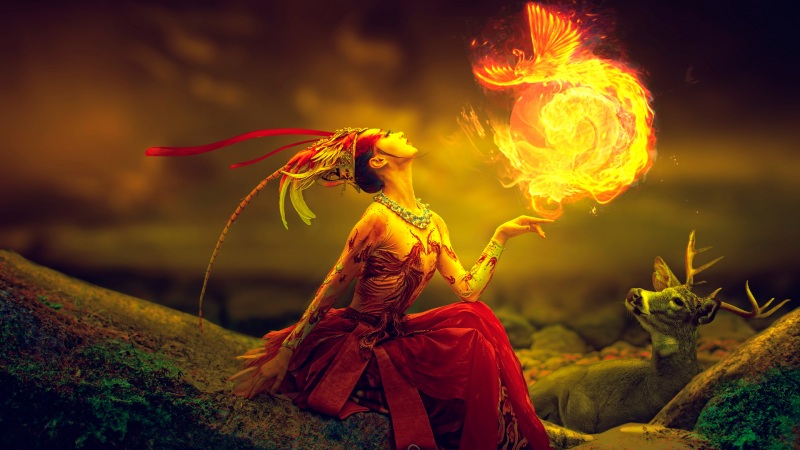 美女火凤凰高清电脑动漫壁纸 多款尺寸任你选