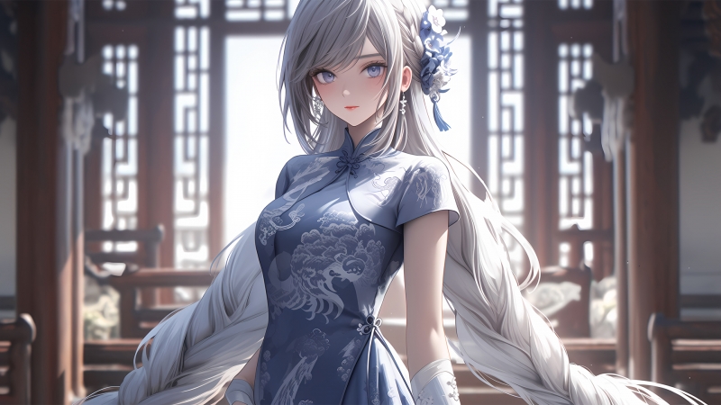 古风蓝衣少女高清动漫壁纸 多尺寸可选