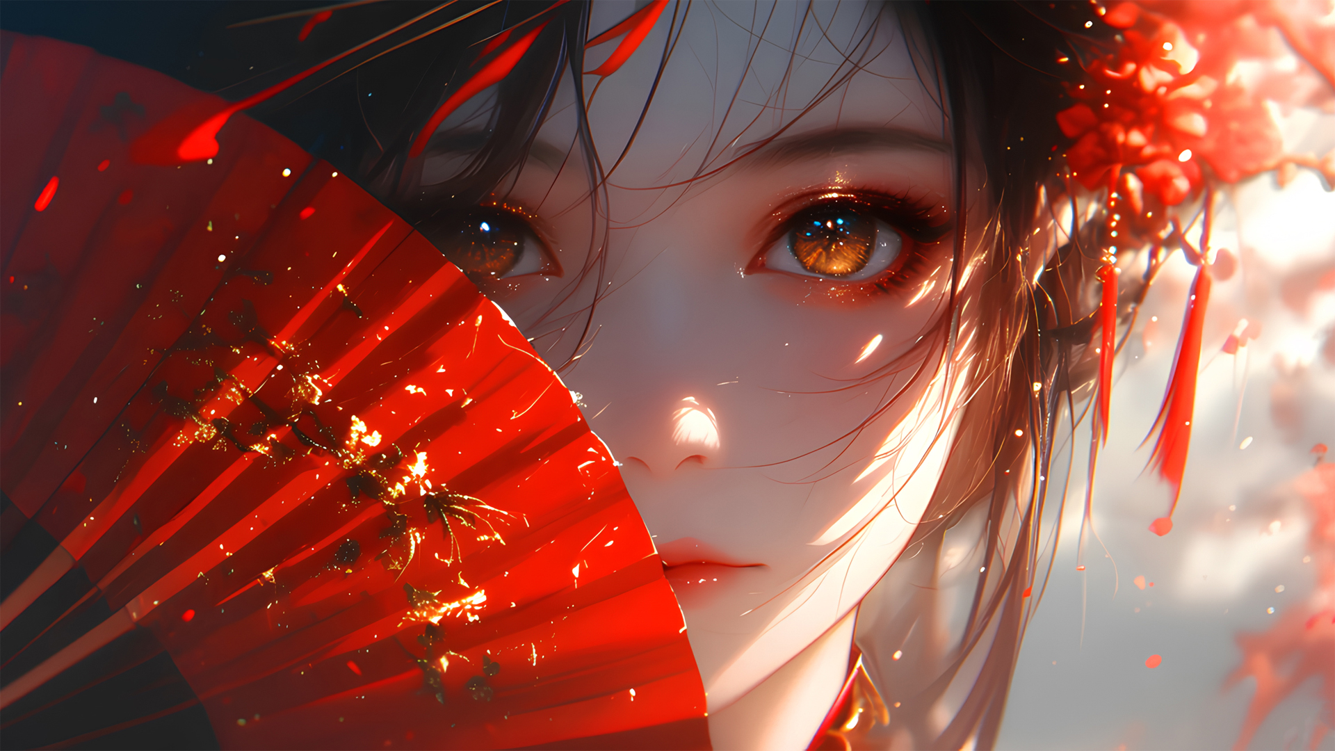 古风红扇动漫美人壁纸 多款高清尺寸任你选