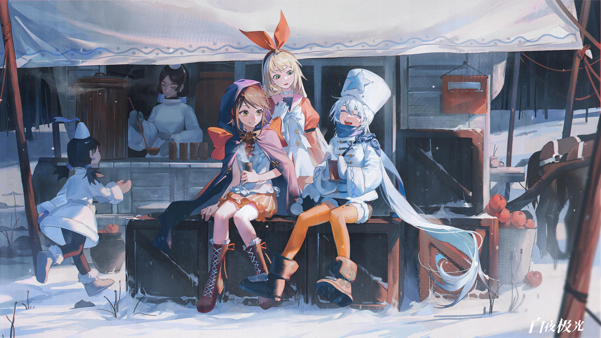 雪境之森的白夜极光可爱少女壁纸，多款高清尺寸可选