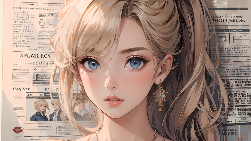 报纸墙金发高马尾动漫女孩壁纸 高清资源汇总