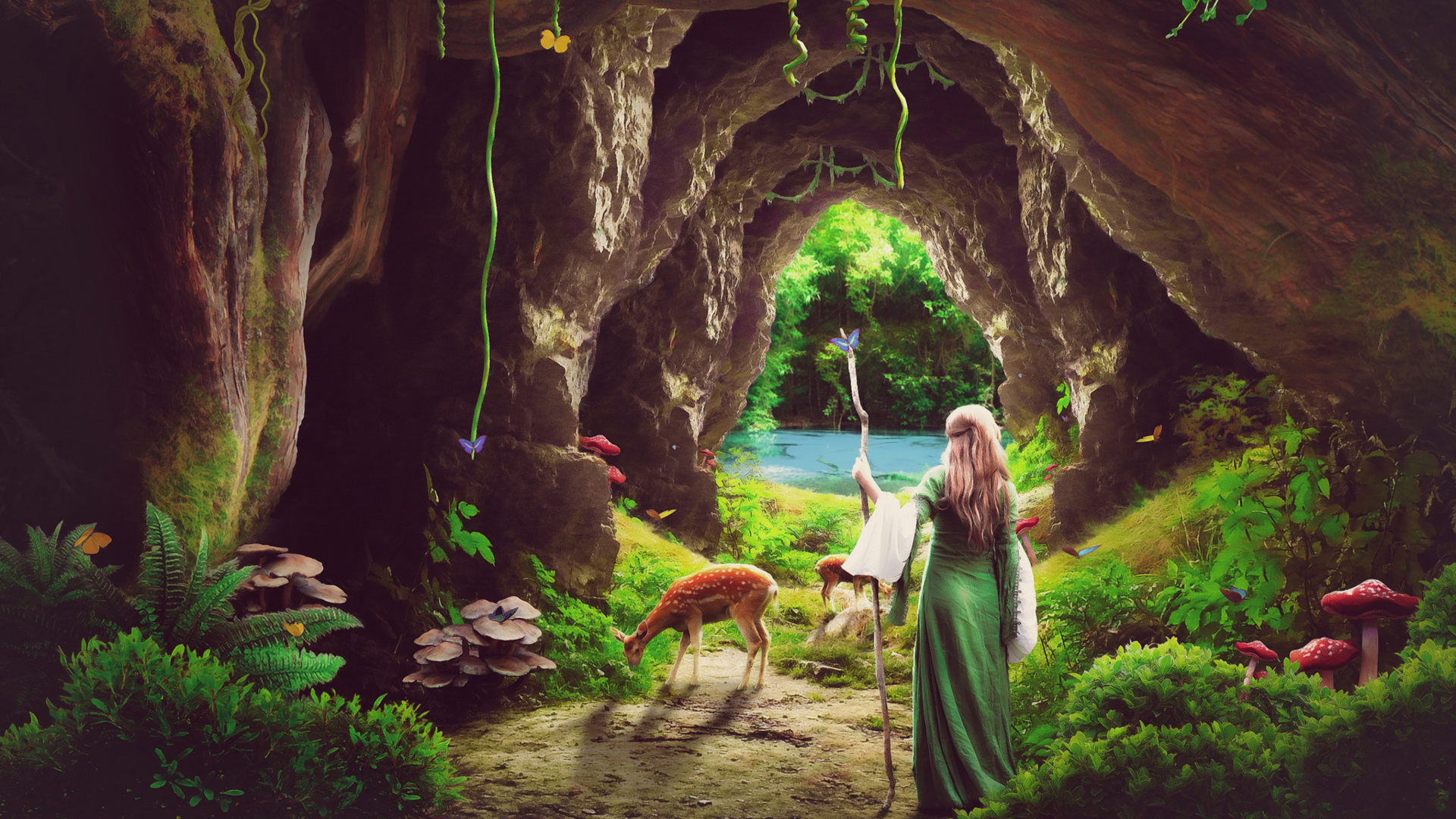 这款带鹿和女孩的梦幻森林壁纸，治愈感拉满