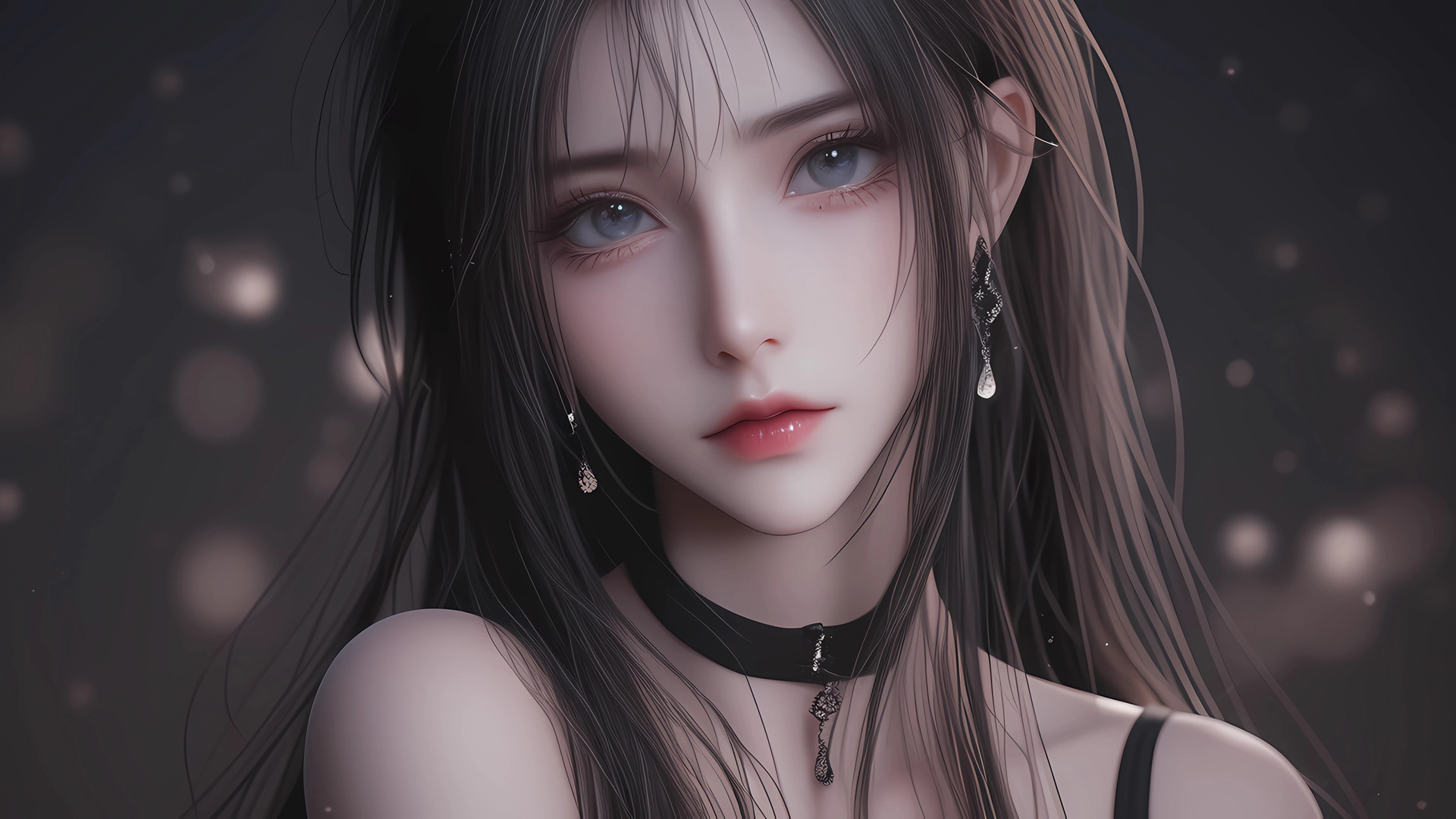 暗色系唯美动漫黑长发女生电脑壁纸推荐