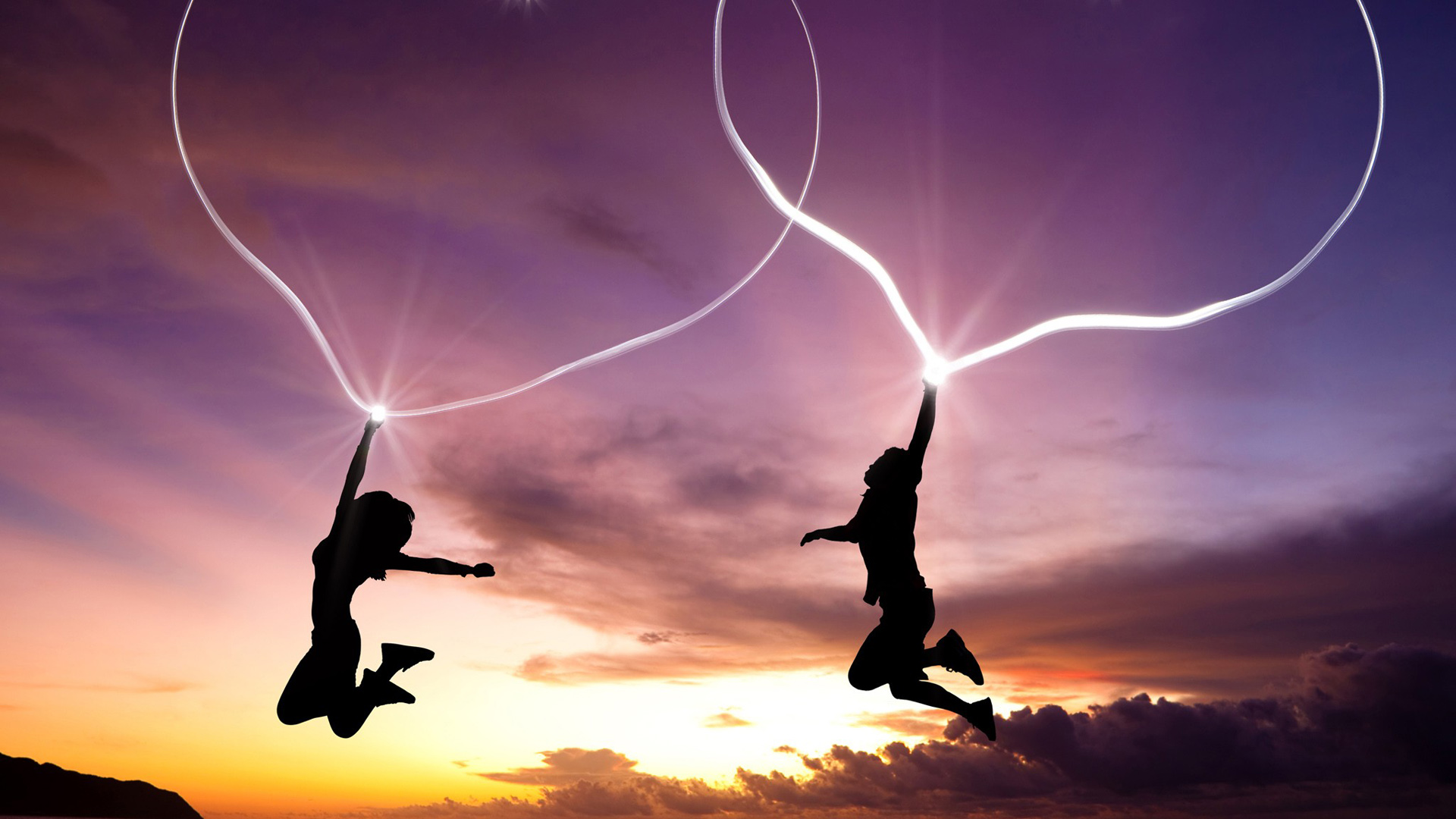 带跳跃爱心的动漫人物电脑桌面壁纸 高清免费下载