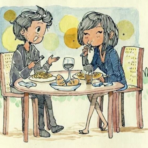 36张超清插画风情侣头像 一人一张配套情头