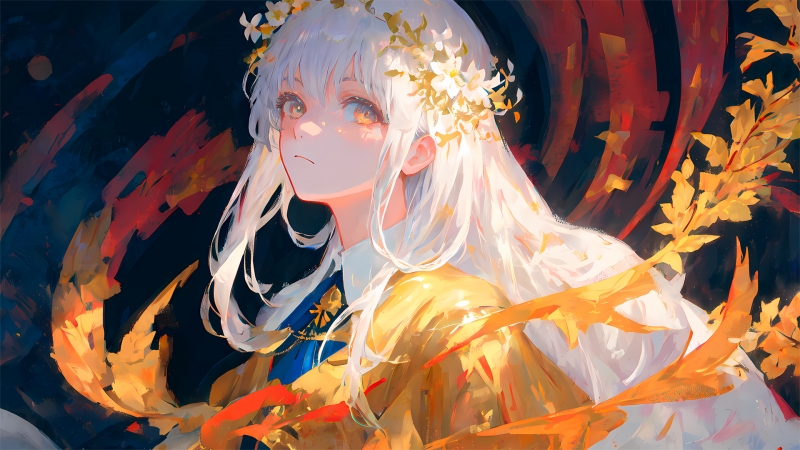 这款带花朵的白发动漫少女壁纸太绝了！