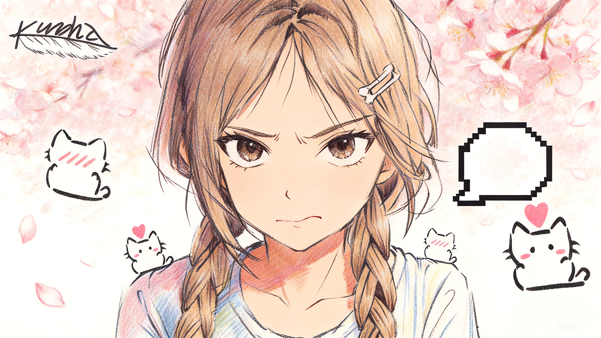 彩铅手绘动漫女孩电脑桌面壁纸分享