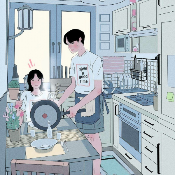 9张超治愈情侣日常插画头像 高清又暖心