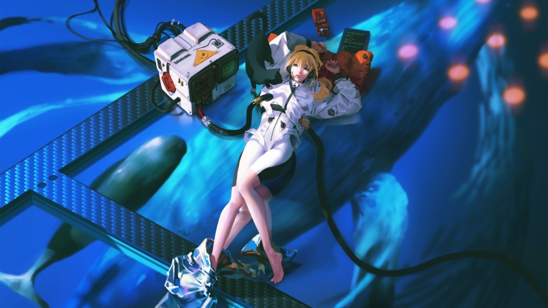 少女与鲸鱼的治愈系2K动漫壁纸 高清原图直接存