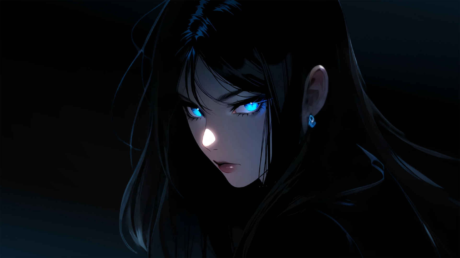 蓝瞳长发暗黑系少女动漫电脑壁纸上新 多款高清分辨率可选